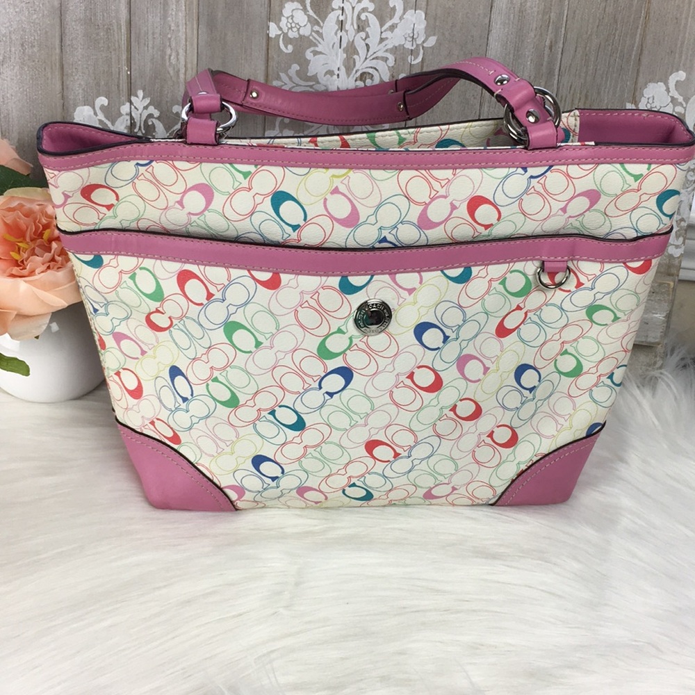 Coach Chelsea Multi Color Signature Tote Rare